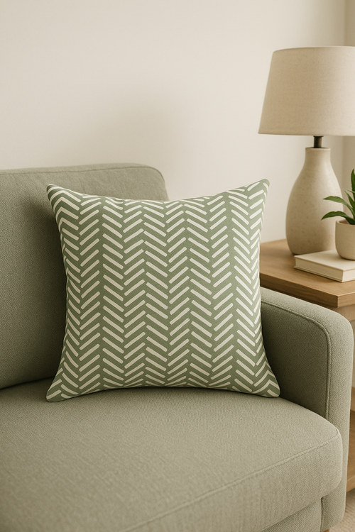 housse de coussin verte géométrique pour décoration canapé - vue 2 sur 2