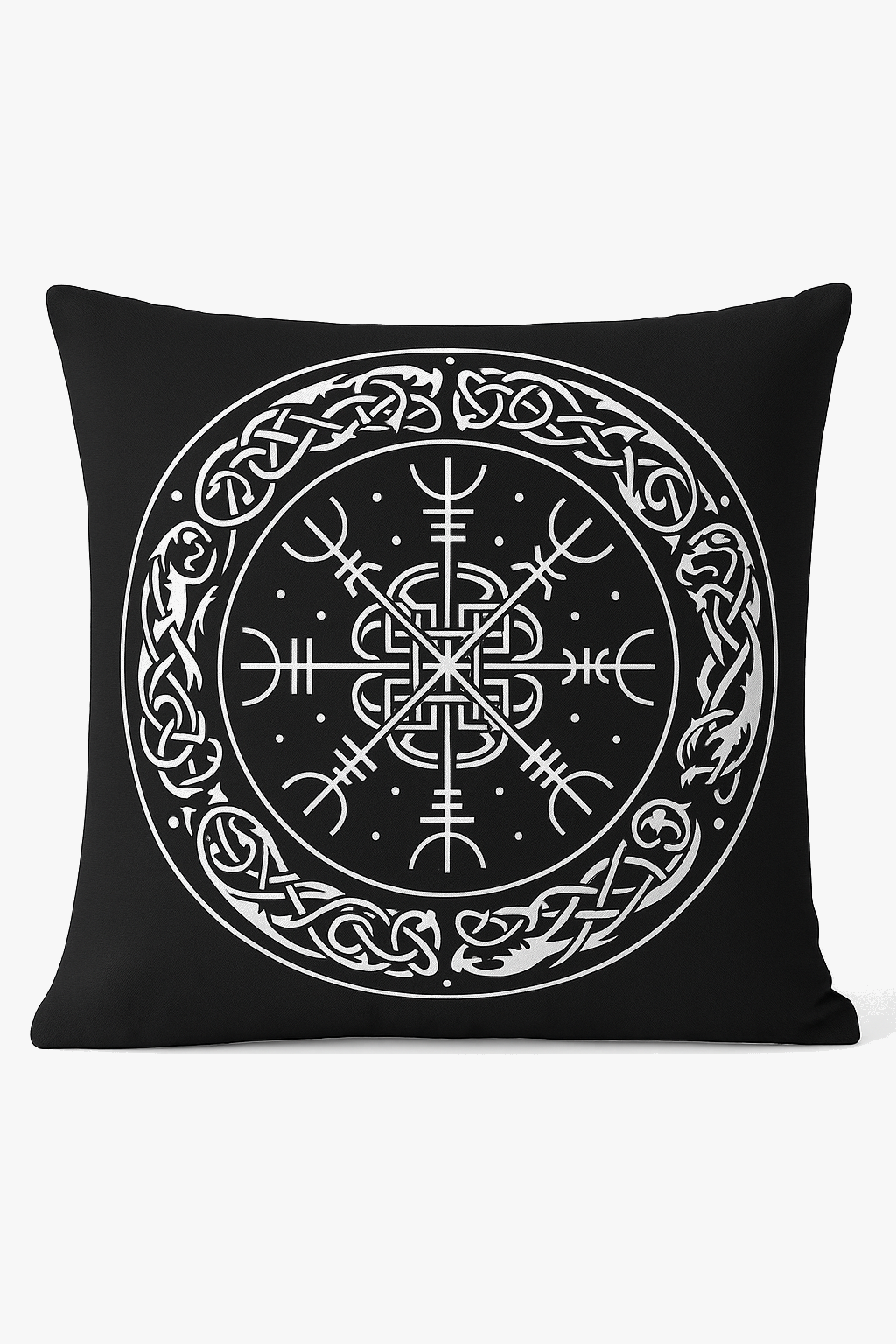 housse de coussin viking amulet motif géométrique noir et blanc