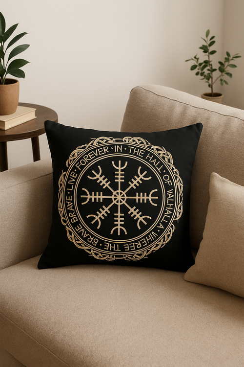 housse de coussin viking amulet motif géométrique noir et blanc - vue 2 sur 2