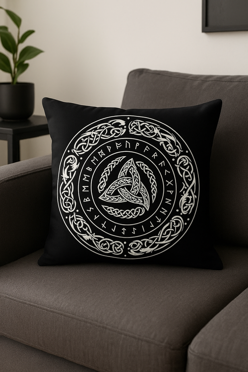 housse de coussin viking amulet motif géométrique noir et blanc - vue 2 sur 2