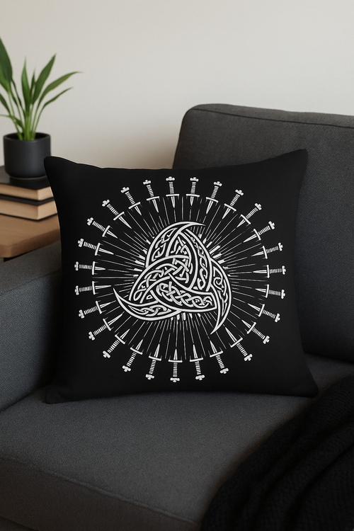 housse de coussin viking amulet motif géométrique noir et blanc - vue 2 sur 2