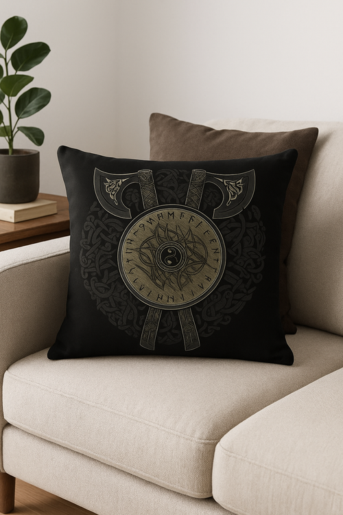 housse de coussin viking amulet motif géométrique noir et blanc - vue 2 sur 2