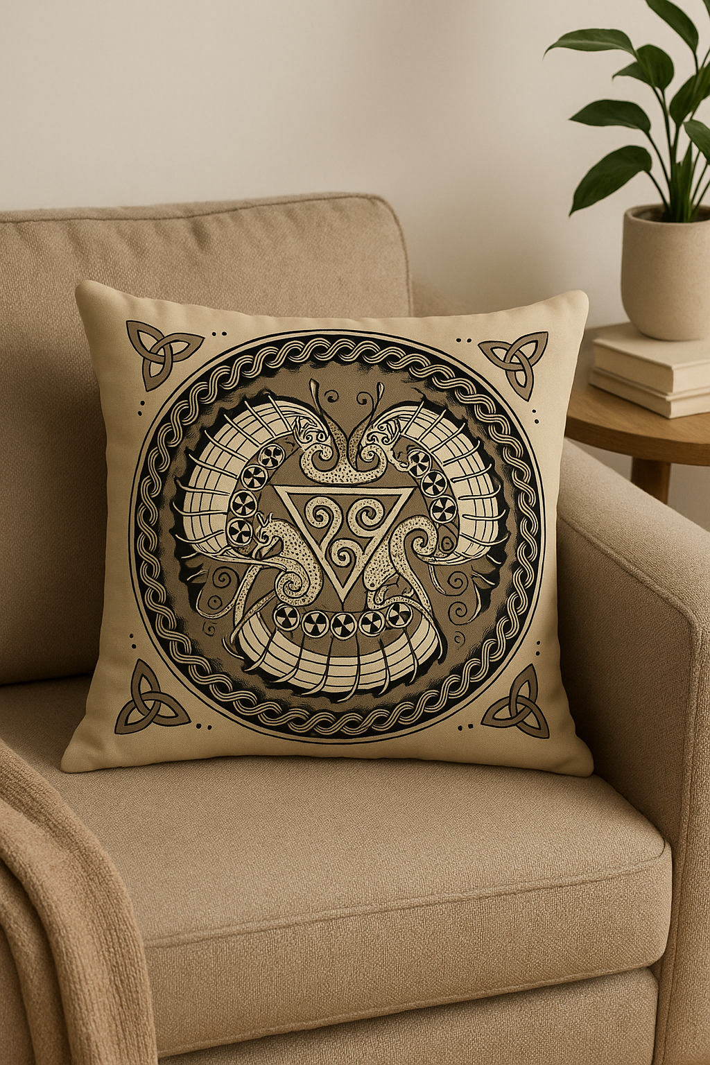 housse de coussin viking amulet motif géométrique noir et blanc