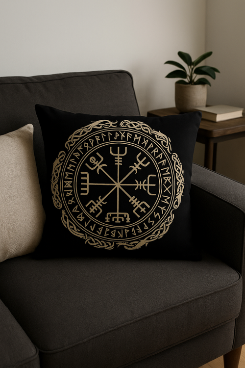 housse de coussin viking amulet motif géométrique noir et blanc - vue 2 sur 2