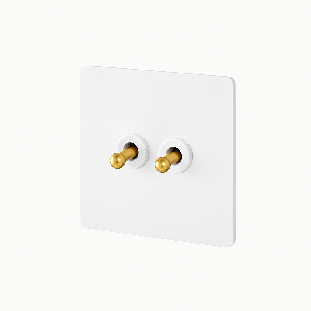 Interrupteur double 2 voies intermédiaire switch en acier blanc mat et doré bords arrondis