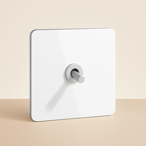 Interrupteur simple 1 voie en acier blanc mat et doré bords arrondis