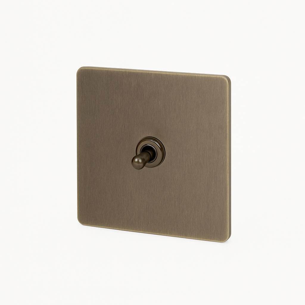 Interrupteur simple 1 voie en acier bronze vieilli bords arrondis