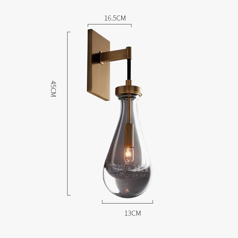 applique murale design gouttelette d'eau cristal led cuivre nordique