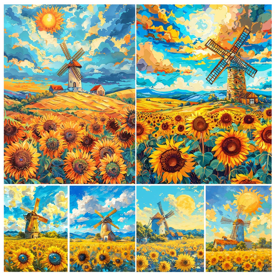 kit peinture par numéro champ de tournesols à réaliser soi-même