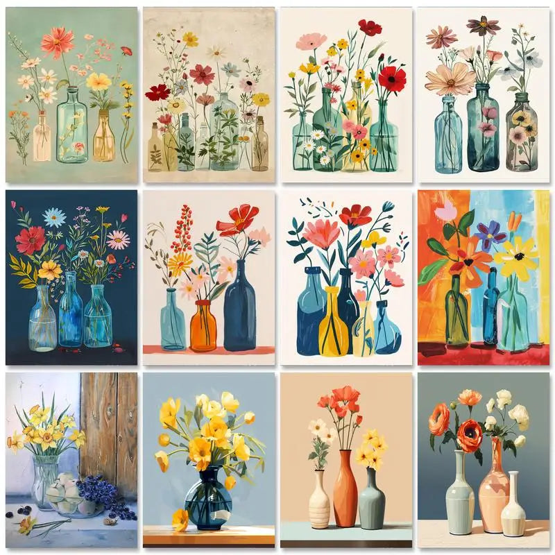 kit peinture par numéros vase romantique pour décoration artisanale