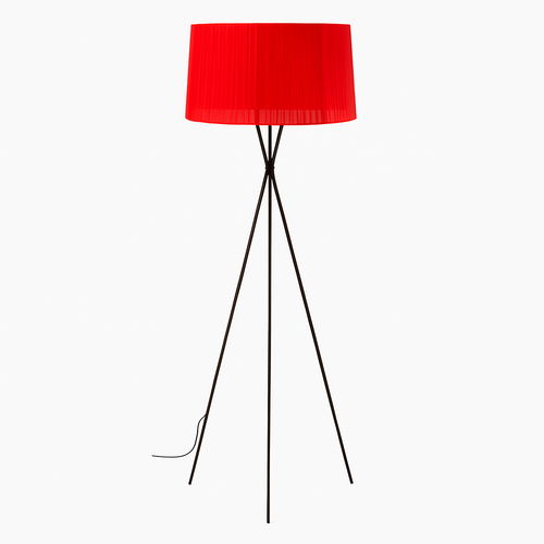 Lampadaire avec pieds croisés et abat jour en tissu rouge Nordic