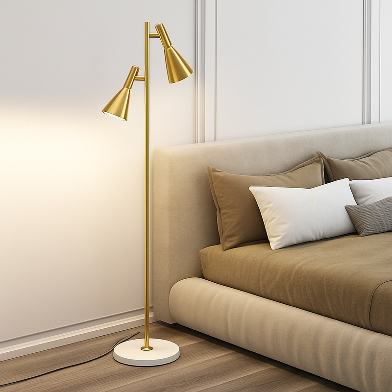 lampadaire à double led doré style vintage en marbre