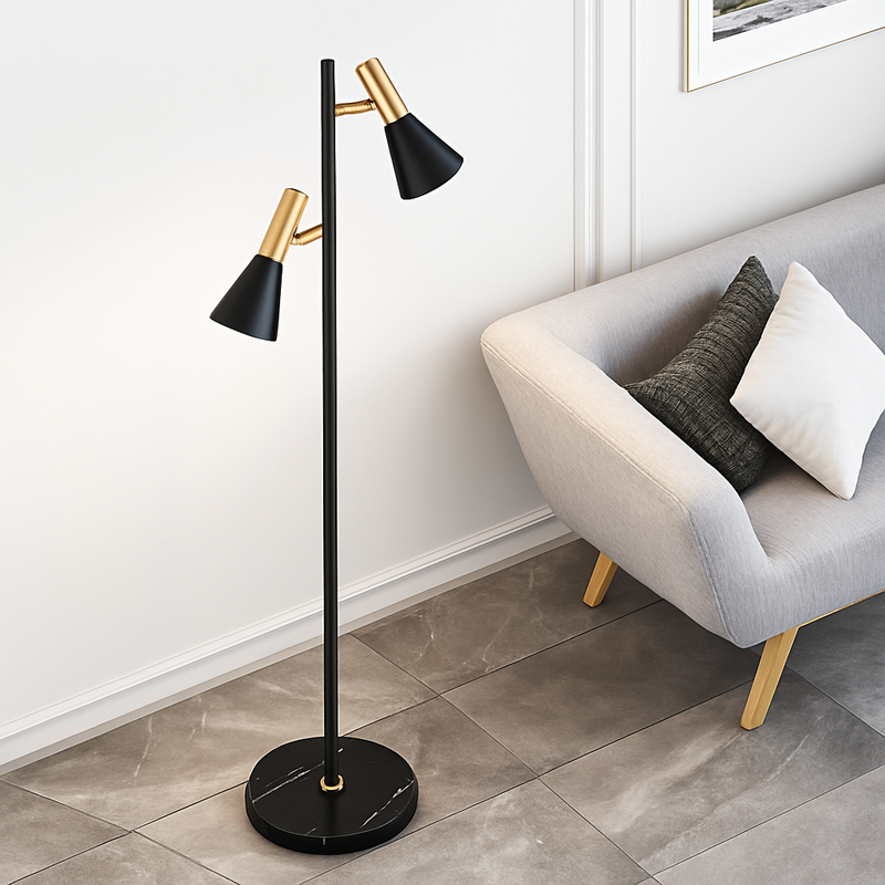 lampadaire à double led doré style vintage en marbre