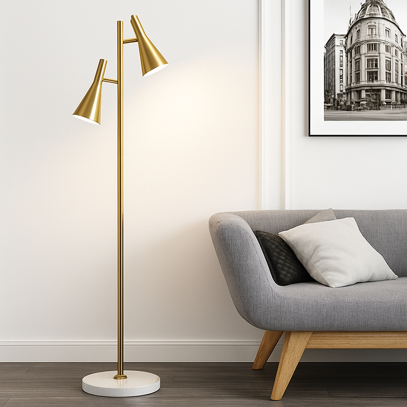 lampadaire à double led doré style vintage en marbre