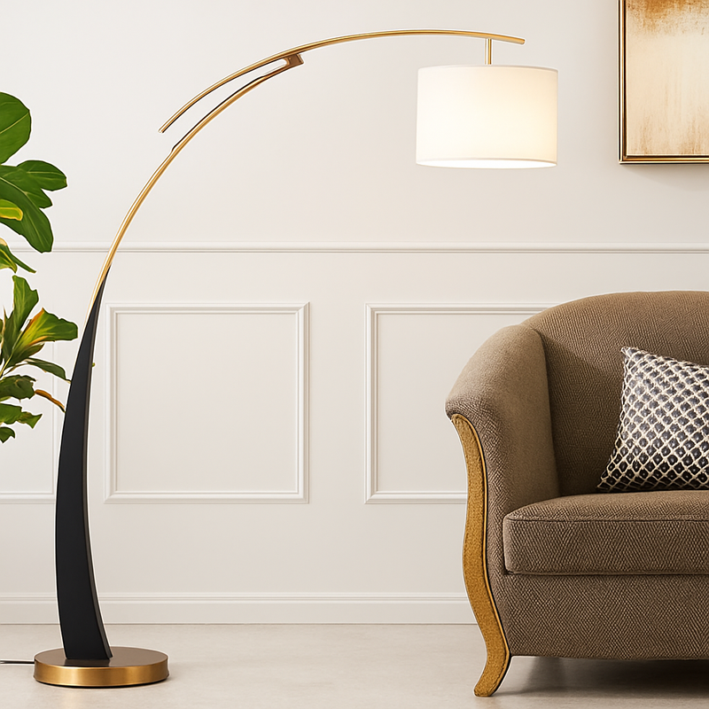 lampadaire en tissu à bras long sur pied en métal