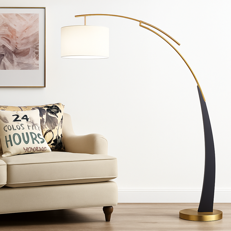 lampadaire en tissu à bras long sur pied en métal