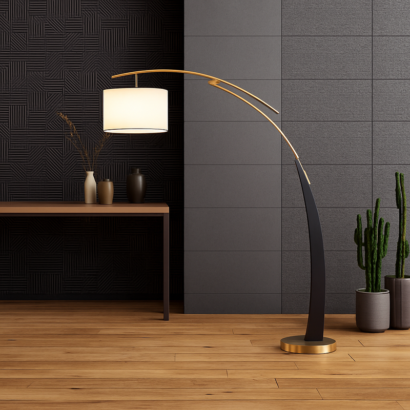 lampadaire en tissu à bras long sur pied en métal