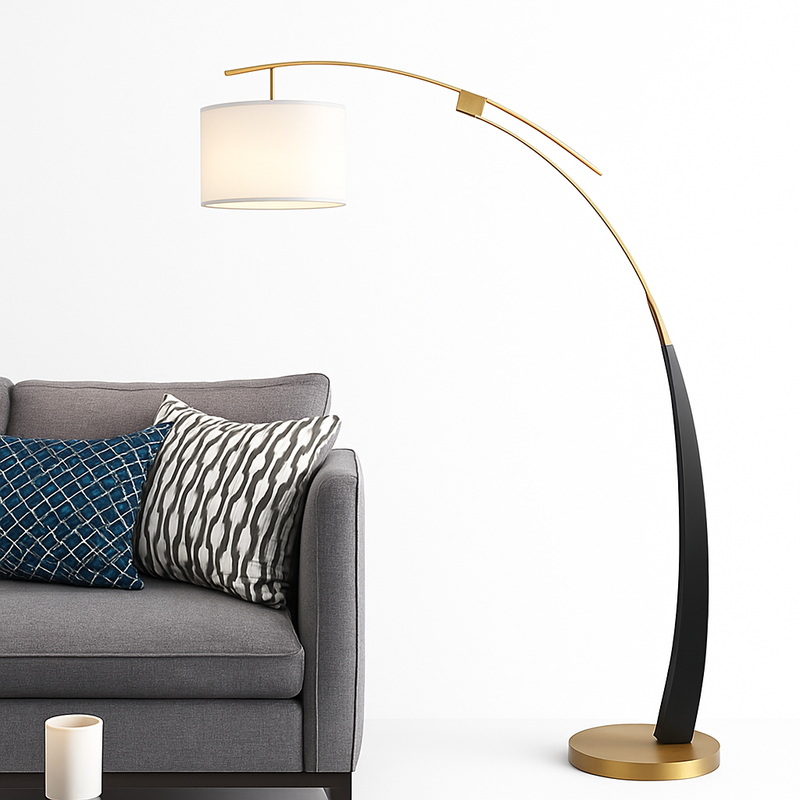 lampadaire en tissu à bras long sur pied en métal