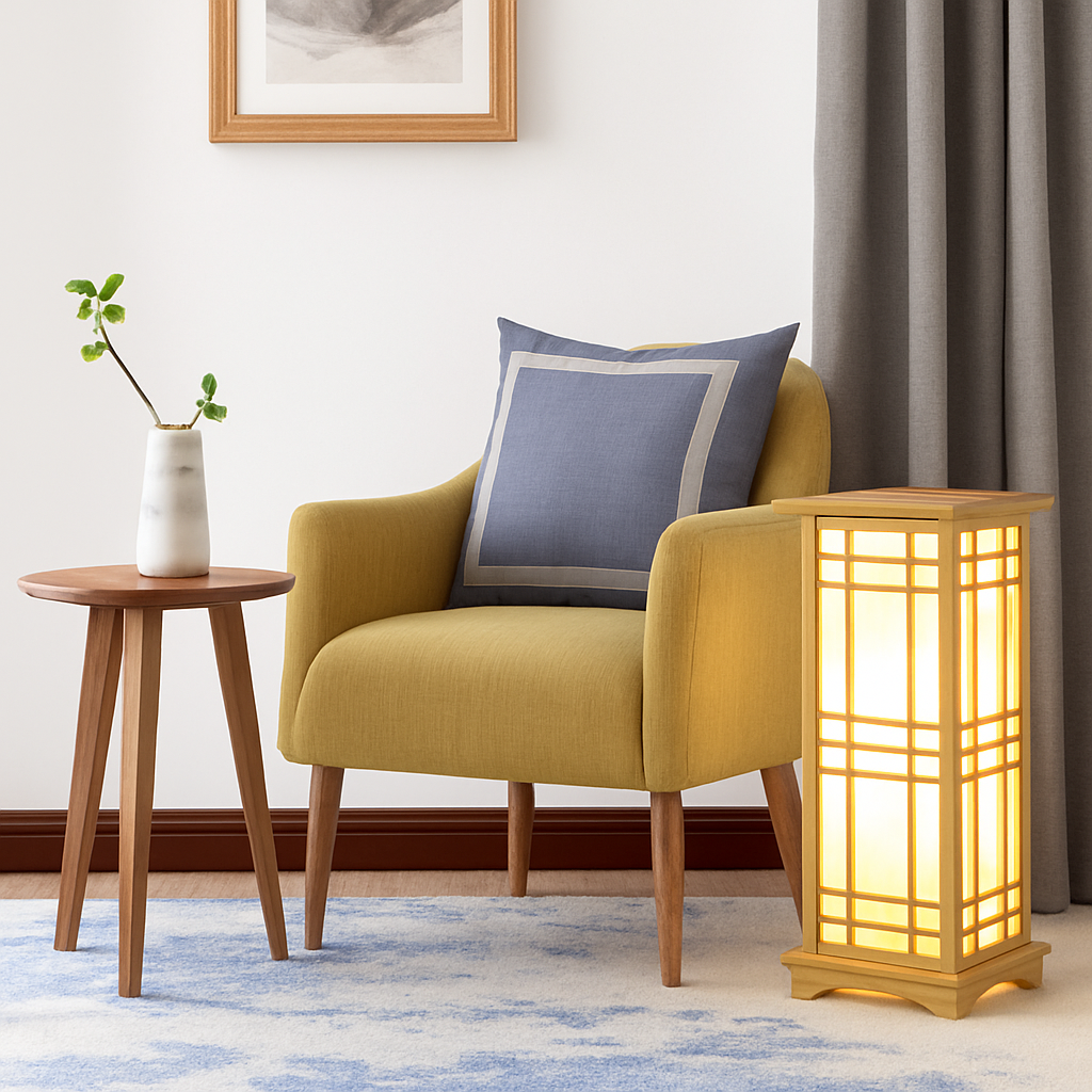 lampadaire japonais en bois pour un éclairage décoratif intérieur - vue 6 sur 8