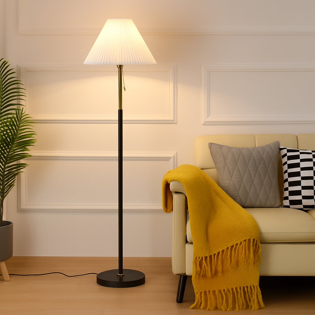 lampadaire led moderne nordique en marbre et tissu plissé américain - vue 4 sur 4
