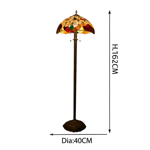 Lampadaire tiffany avec abat-jour en verre vitrail orange
