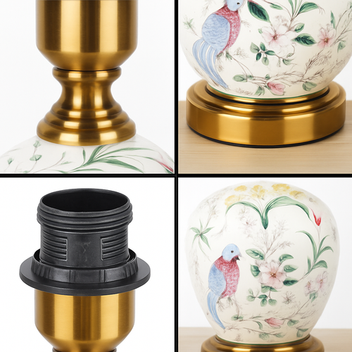 lampe de bureau céramique moderne motifs fleurs oiseaux décoration intérieure - vue 6 sur 9