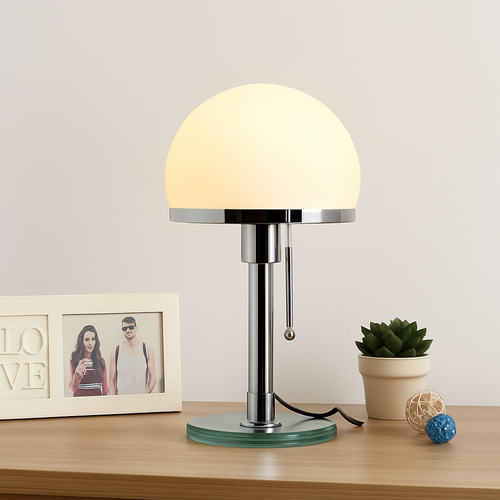 lampe de bureau design led en acier inoxydable wilhelm wagenfeld bauhaus - vue 2 sur 7