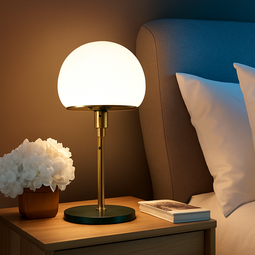 lampe de bureau design led en acier inoxydable wilhelm wagenfeld bauhaus - vue 3 sur 7