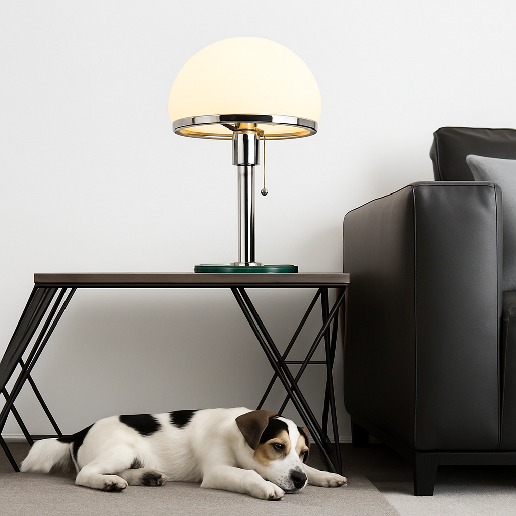 lampe de bureau design led en acier inoxydable wilhelm wagenfeld bauhaus - vue 4 sur 7