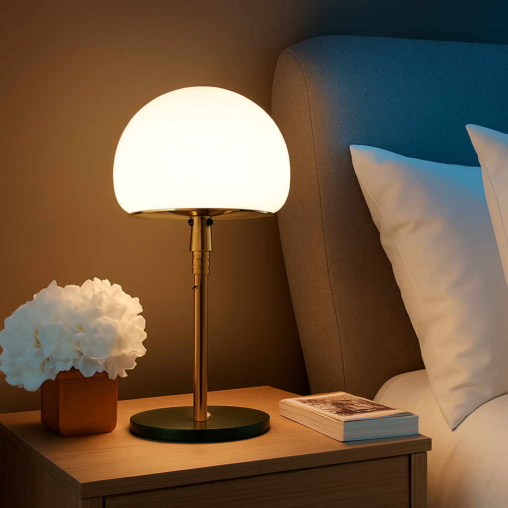 lampe de bureau led design nordique en verre et acier inoxydable - vue 3 sur 7