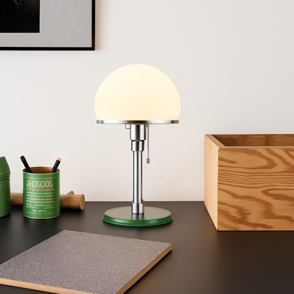 lampe de bureau led design nordique en verre et acier inoxydable - vue 4 sur 7