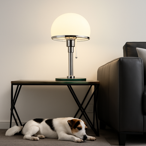 lampe de bureau led design nordique en verre et acier inoxydable - vue 6 sur 7
