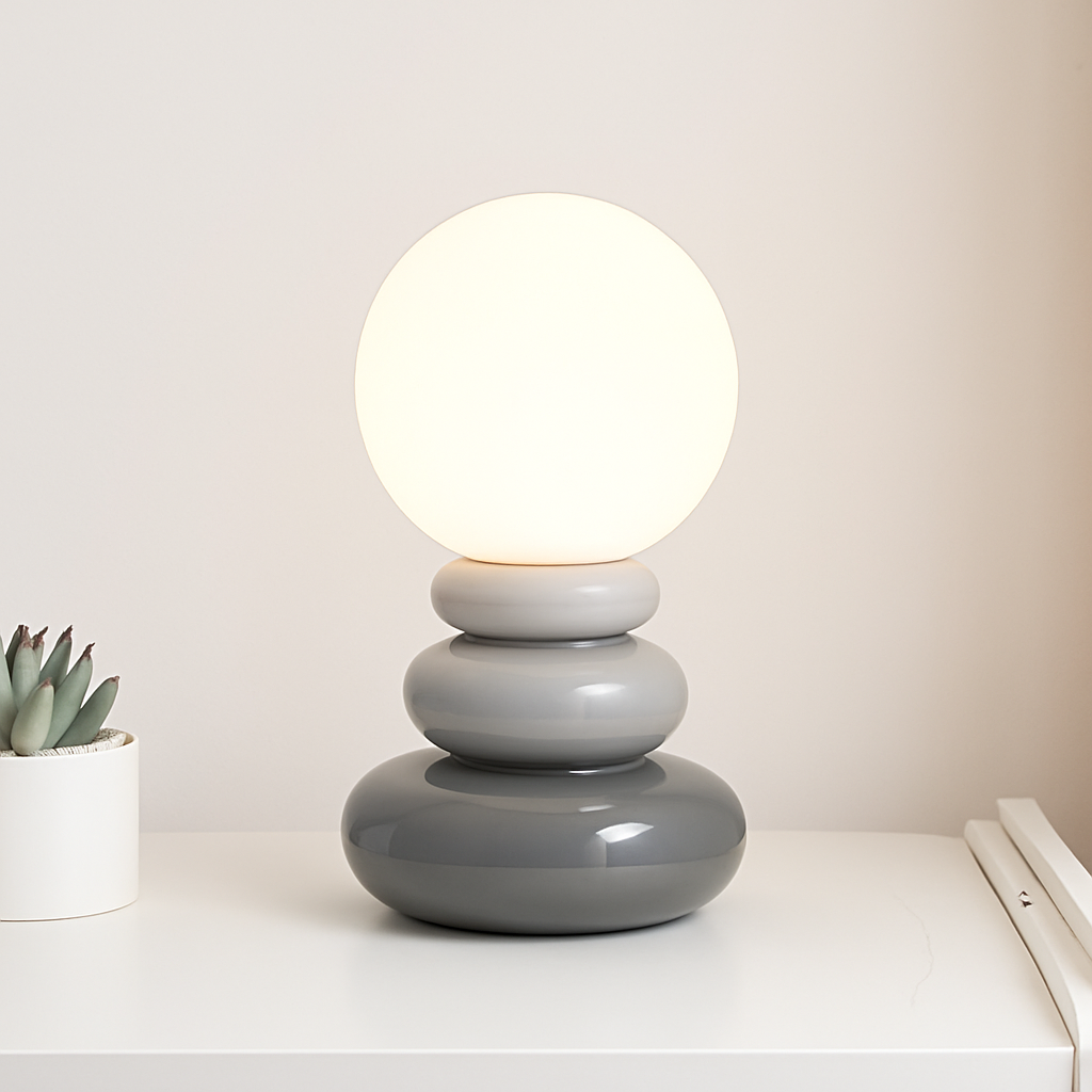 lampe de chevet créative en pierre empilée nordique ambiance lumineuse - vue 4 sur 7