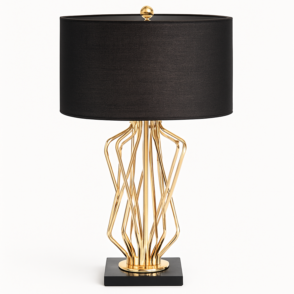Lampe de chevet à pied design doré et abat-jour en tissu - vue 6 sur 5
