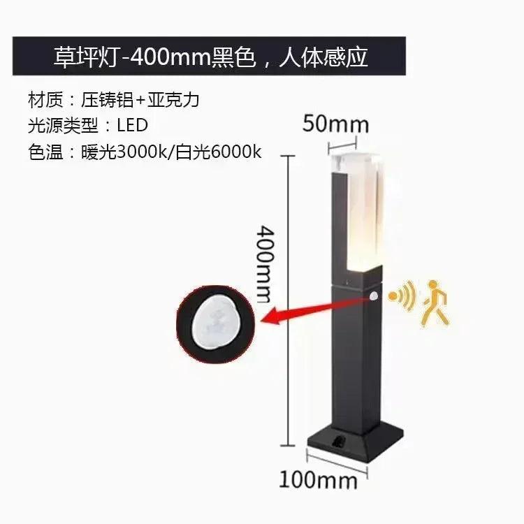 lampe de jardin led avec détecteur de mouvement étanche en aluminium