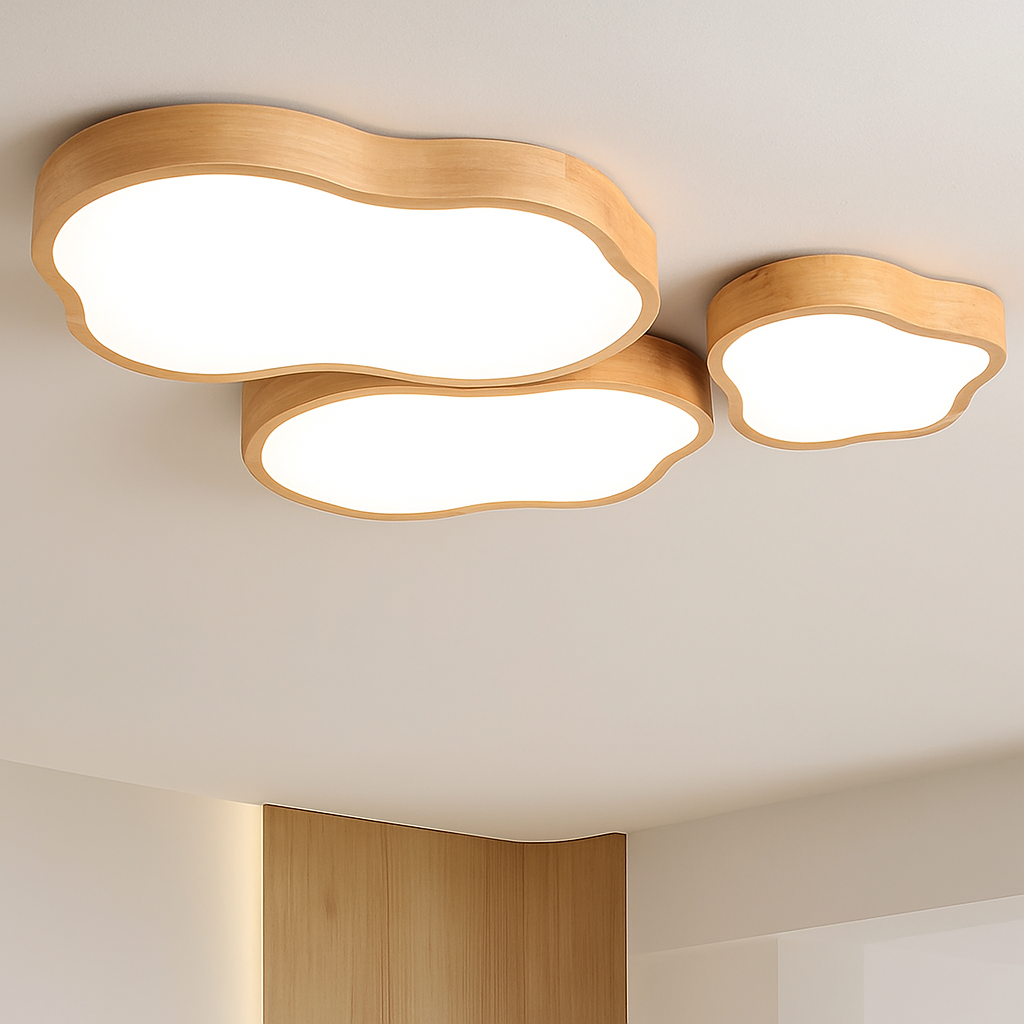 Lampe plafonnier bois LED modernes - vue 3 sur 9