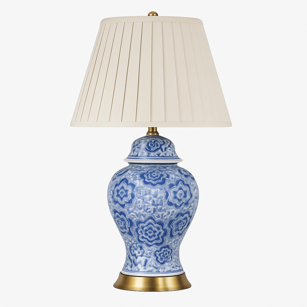 Lampe à Poser Beliani ABAVA Bleu Céramique Abat-jour Lin - 56cm - Neuve