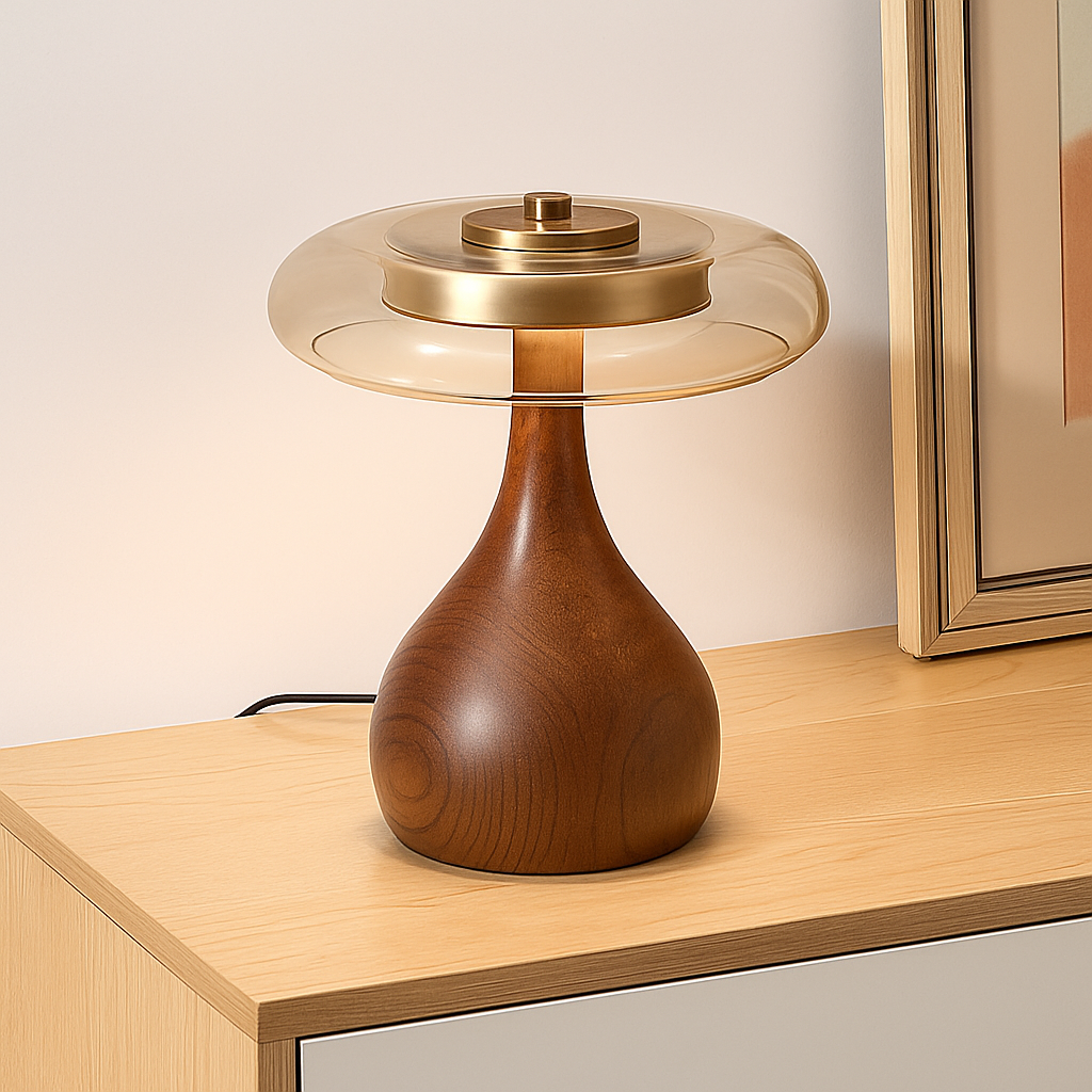 lampe à poser rétro design art déco en laiton et verre - vue 3 sur 9