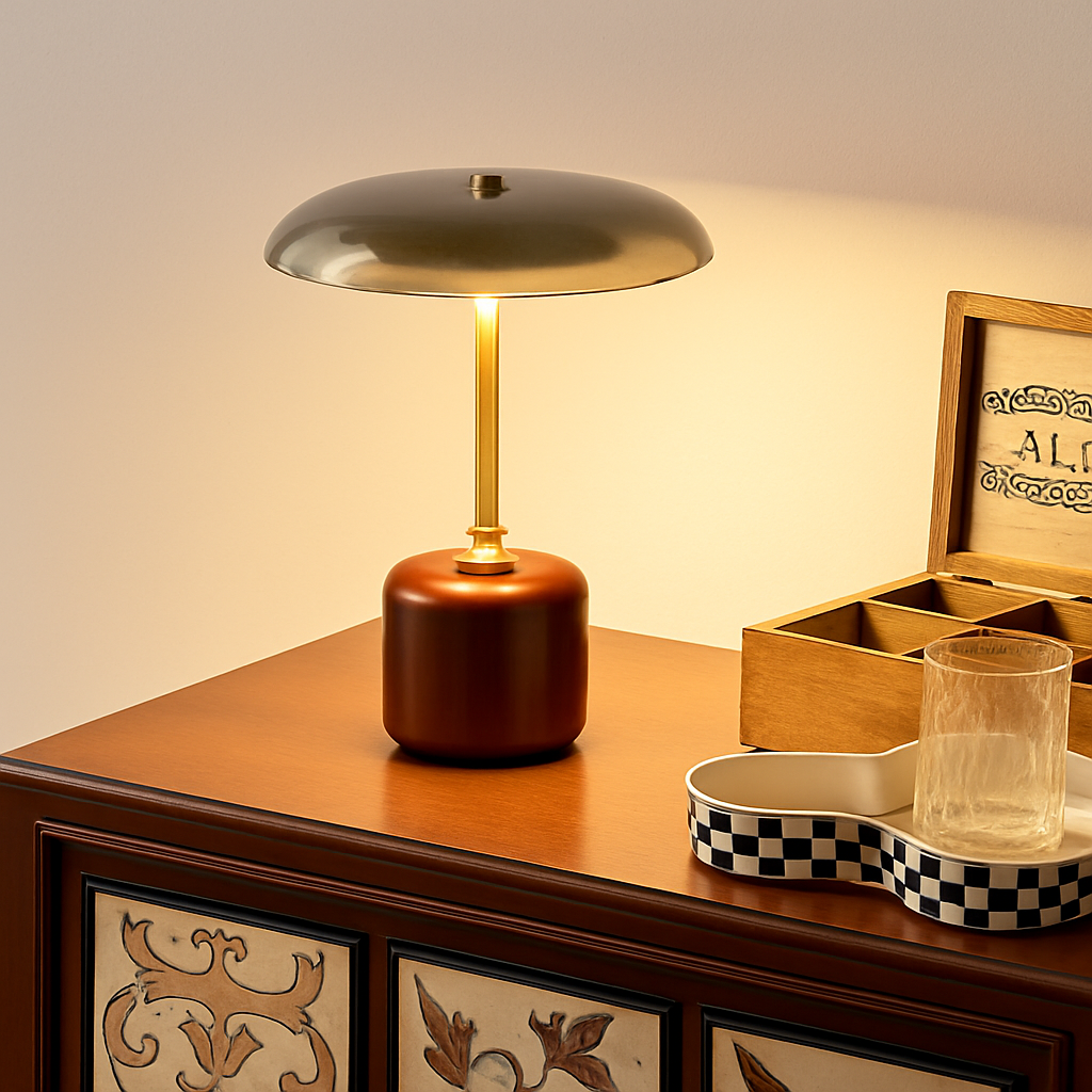 lampe à poser rétro design art déco en laiton et verre - vue 4 sur 9