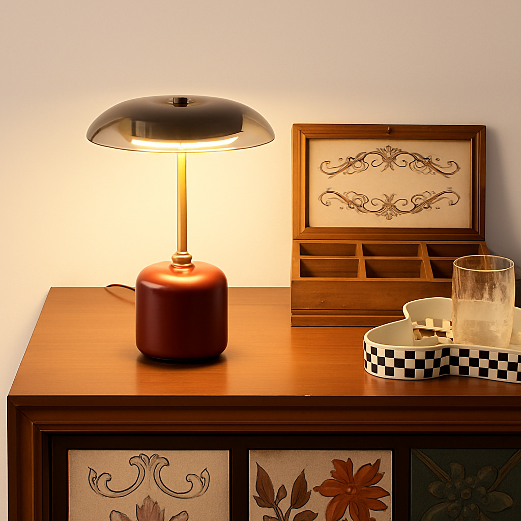 lampe à poser rétro design art déco en laiton et verre - vue 6 sur 9