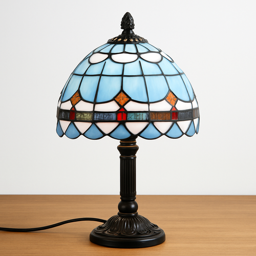 lampe à poser rétro style méditerranéen en vitrail - vue 5 sur 34