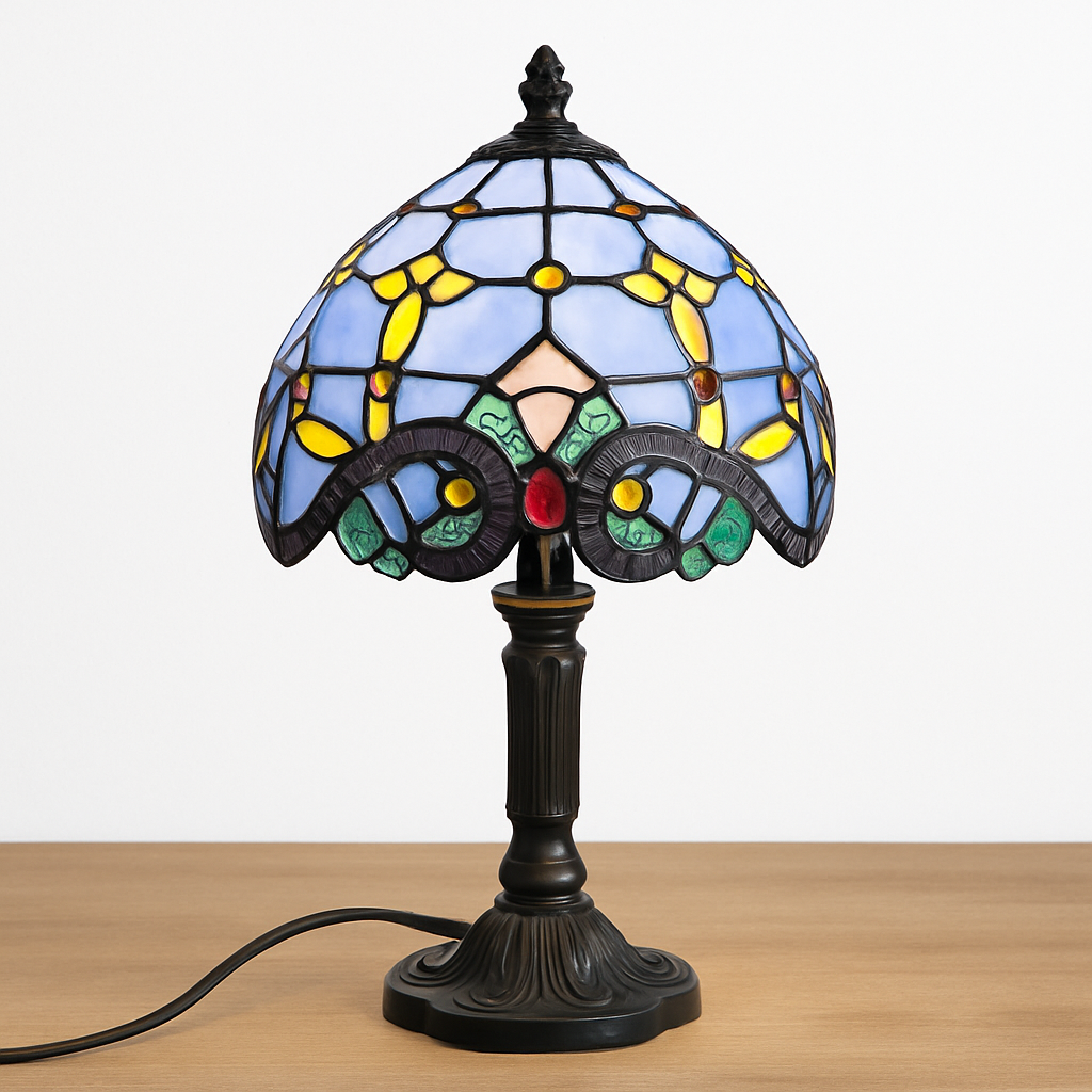lampe à poser rétro style méditerranéen en vitrail - vue 5 sur 34