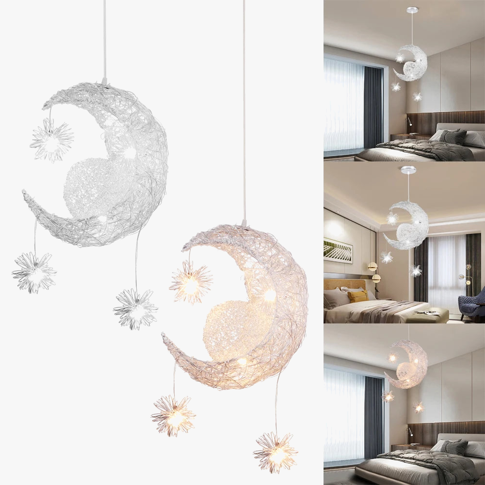 lampe suspendue créative en forme d'étoile et de lune led