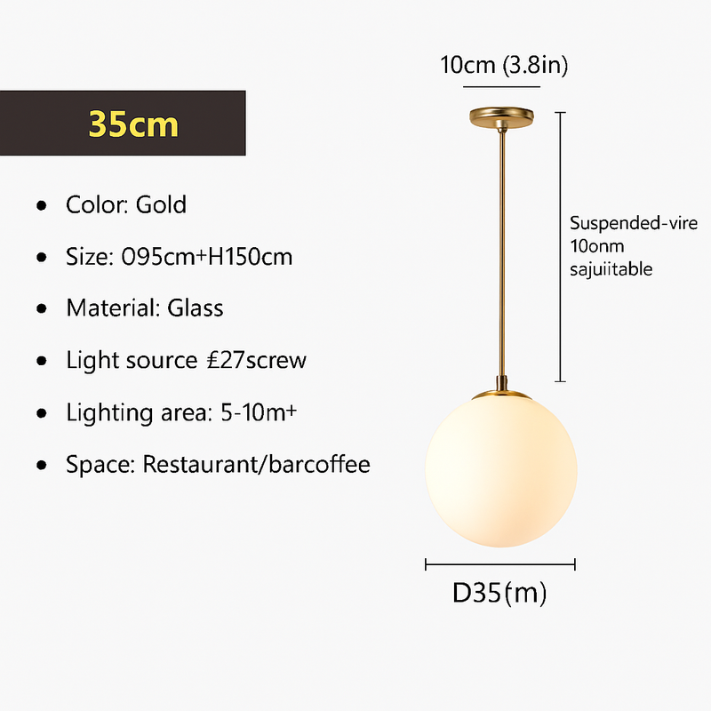Lampe Suspension Globe Verre Blanc