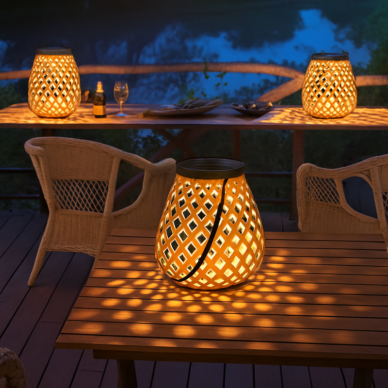 lanterne solaire extérieure suspendue en imitation bambou pour jardin terrasse
