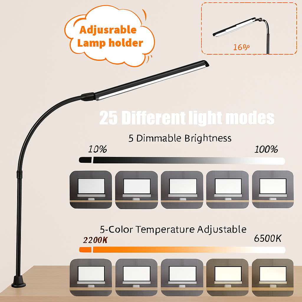 LAOPAO Lampe de bureau LED à double tête Lampes de bureau d'architecte EU/US Bureau 24W 5 modes de couleur les plus lumineux et 5 lampes de protection des yeux à intensité variable - vue 10 sur 10