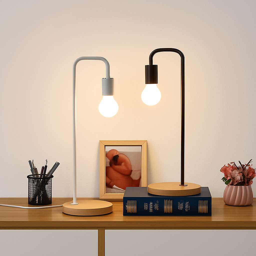 Loft lampe de bureau Vintage E27 noir blanc tige de fer campagne américaine lampes de Table en bois nordique chevet lecture luminaire - vue 4 sur 8