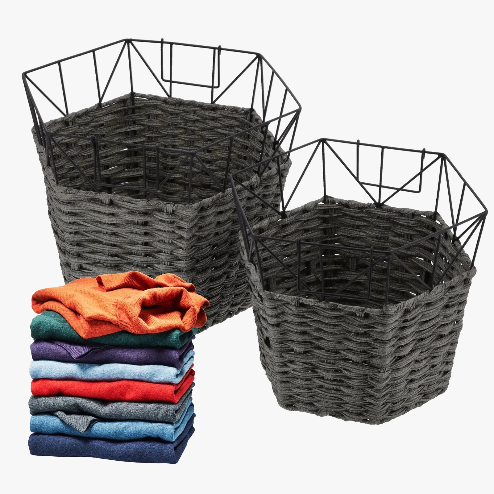 lot de 2 paniers à linge en fer forgé organisateur de rangement pratique