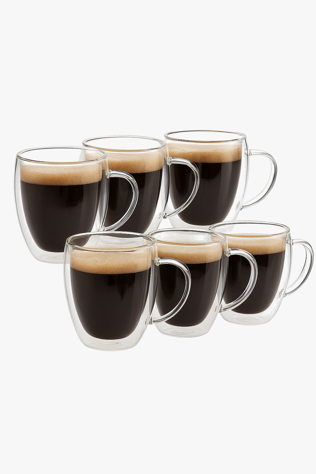 Lot tasses café double paroi verre anse 350ml