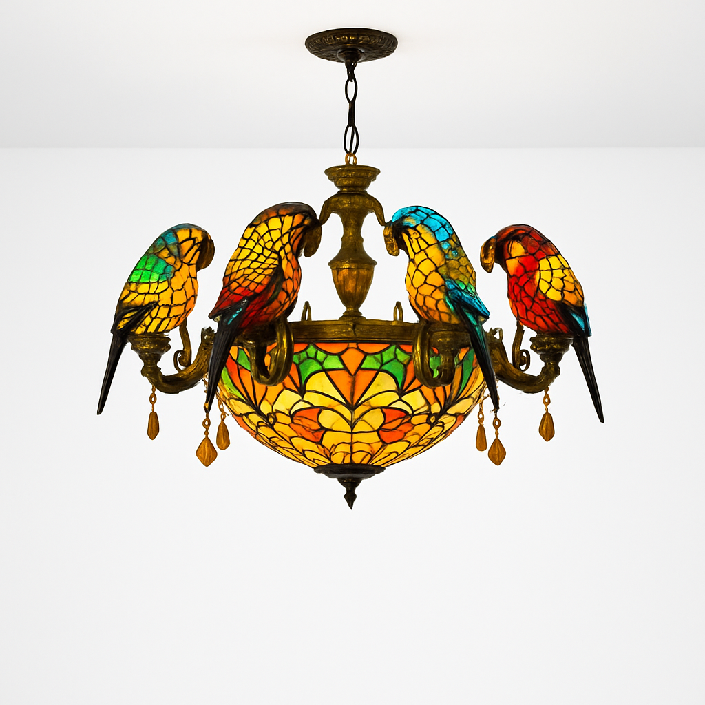 lustre art déco design tiffany parrot pour un éclairage élégant - vue 4 sur 25